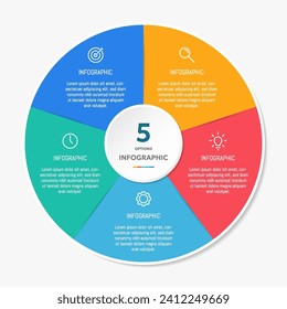 Circle shape infographic chart template with 5 options.