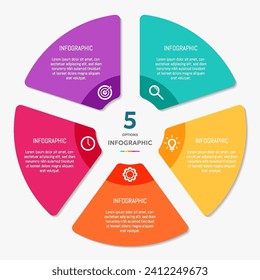 Circle shape infographic chart template with 5 options.