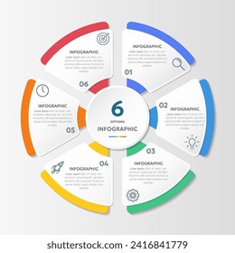 Plantilla de gráfico de infografía de forma circular con 6 opciones.