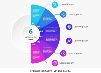 Plantilla de gráfico de infografía de forma circular con 6 opciones.