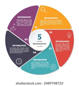 Circle shape infographic chart template with 5 options.