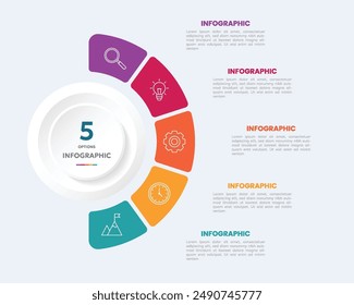 Circle shape infographic chart template with 5 options.