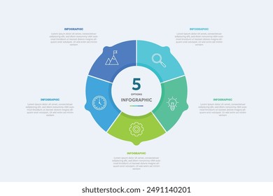 Plantilla de infografía de forma circular con 5 opciones.