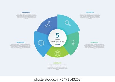 Circle shape infographic chart template with 5 options.