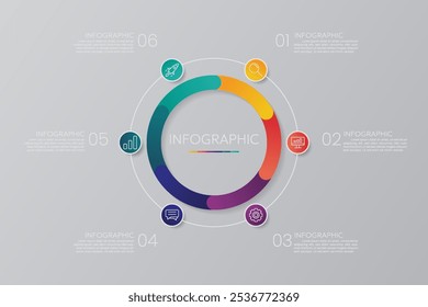 Circle shape infographic chart template with 6 options.