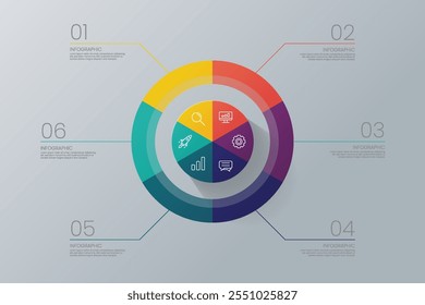 Circle shape infographic chart template with 6 options.