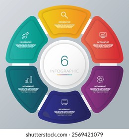Circle shape infographic chart template with 6 options.