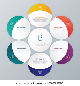 Circle shape infographic chart template with 6 options.
