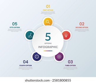 Circle shape infographic chart template with 5 options.