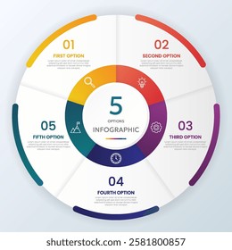 Circle shape infographic chart template with 5 options.