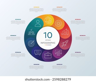 Circle shape infographic chart template with 10 options.
