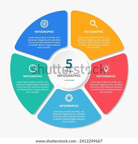 Circle shape infographic chart template with 5 options.