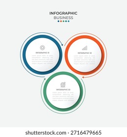 Kreisform Infografik Diagramm mit großem Kreis kreisförmigen Fluss Schleife unendliche Verbindung mit 3 Schritt für Dia-Präsentation
