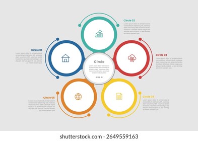 circle shape infographic diagram with circular circle on centered base base with 5 step for slide presentation vector