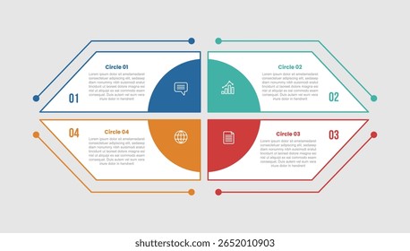 Diagrama de infografía de forma circular con cuadrante con equilibrio simétrico central de corte circular grande con 4 pasos para Vector de presentación de diapositivas