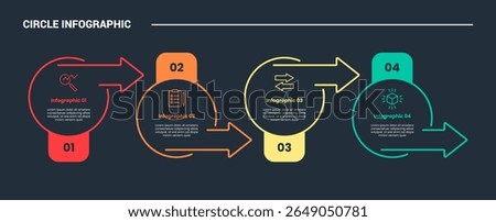 circle shape infographic process diagram with big circle and arrow direction up and down with dark background bright outline style vector