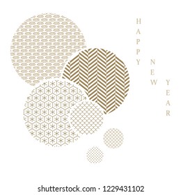 Circle shape with Japanese pattern template background. Gold geometric vector. Happy New year card design in oriental style.