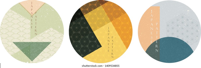 Circle shape with Japanese pattern vector. Geometric template background.