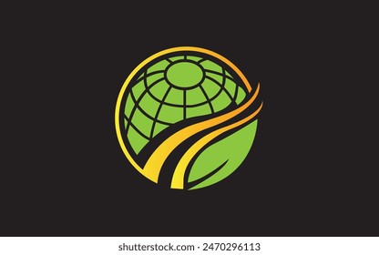 Circle shape with land farm and abstract globe Free Vector