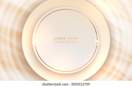 Circle shape layers with golden circle line luxury sparkling on cream beige color background. Vector illustration