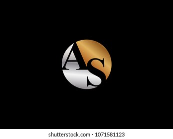 AS circle Shape Letter logo Design in silver gold color