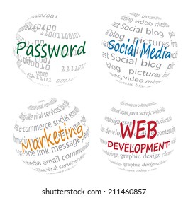 circle shape made with words-marketing-password-social media-web development concept 