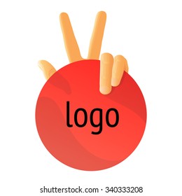 circle shape medallion label badge logotype coloured red with fingers victory gesturing vector eps illustration buy download. design of icon of hands with empty space for placing text description
