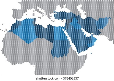 Circle shape of Middle east and nearby countries map. Vector illustration