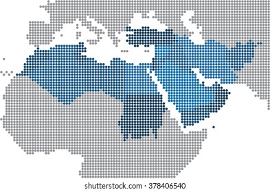 Circle shape of Middle east and nearby countries map. Vector illustration