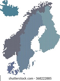 Circle Shape Nordic Counties Map On White Background. Vector Illustration.