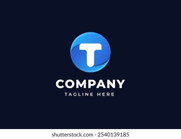 Forma de círculo en el concepto de diseño de logotipo de letra T. Letra inicial T con diseño de logotipo de forma de círculo. Símbolo de forma de círculo para la identidad empresarial Corporativa. Ilustración del logotipo del Vector del alfabeto