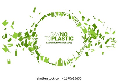 Circle shape from plastic package and product icon. background for take care and save the environment. Say no to plastic