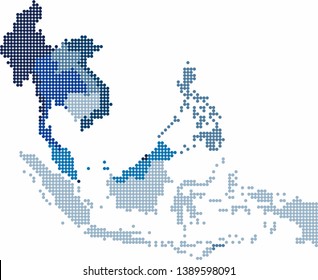 Circle Shape South East Asia And Nearby Countries Map. Vector Illustration.