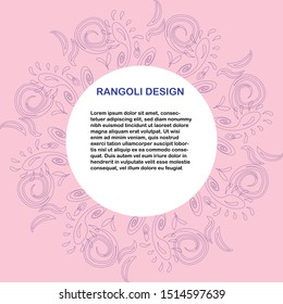 Circle shape with space for text rangoli design. Pink background. Flat cartoon style. Vector illustration.
