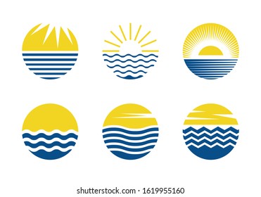 Circle shape Sun and water combination six icon set vector illustration on a white background