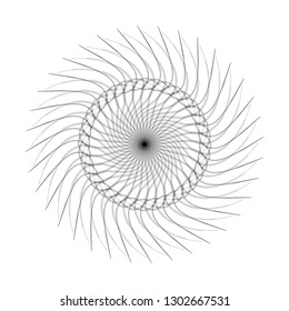 Circle shape sunburst spiral black halftone radial design element isolated on white vector sign symbol background