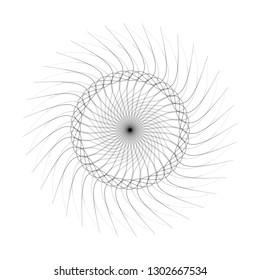 Circle shape sunburst spiral black halftone radial design element isolated on white vector sign symbol background