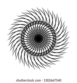 Circle shape sunburst spiral black halftone radial design element isolated on white vector sign symbol background