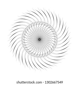 Circle shape sunburst spiral black halftone radial design element isolated on white vector sign symbol background