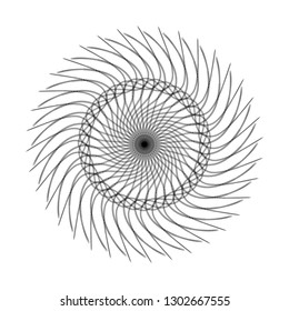 Circle shape sunburst spiral black halftone radial design element isolated on white vector sign symbol background
