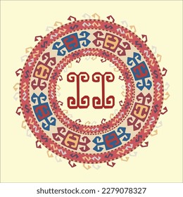 Circle shape suzani pattern - traditional art object in Uzbekistan. Digital patterns for textiles and fabrics. Uzbekistan culture. 	
