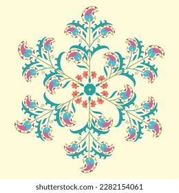 Circle shape suzani pattern - traditional art object in Uzbekistan. Digital patterns for textiles and fabrics. Uzbekistan culture. 	
