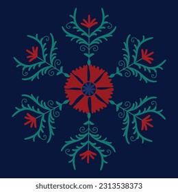 Circle shape suzani pattern - traditional art object in Uzbekistan. Digital patterns for textiles and fabrics. Uzbekistan culture.	