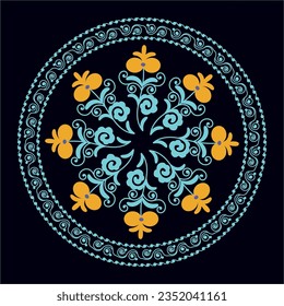 Circle shape suzani pattern - traditional art object in Uzbekistan. Digital patterns for textiles and fabrics. Uzbekistan culture.	