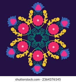 Circle shape suzani pattern - traditional art object in Uzbekistan. Digital patterns for textiles and fabrics. Uzbekistan culture.	
