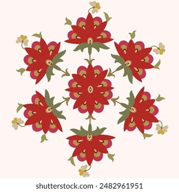 Circle Shape Suzani Muster - Traditionelles Kunstobjekt in Usbekistan. Digitale Muster für Textilien und Stoffe. Usbekistan-Kultur.	