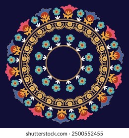 Circle shape suzani pattern - traditional art object in Uzbekistan. Digital patterns for textiles and fabrics. Uzbekistan culture.	