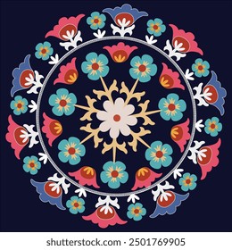 Circle shape suzani pattern - traditional art object in Uzbekistan. Digital patterns for textiles and fabrics. Uzbekistan culture.	