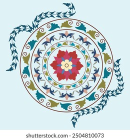 Circle shape suzani pattern - traditional art object in Uzbekistan. Digital patterns for textiles and fabrics. Uzbekistan culture.	