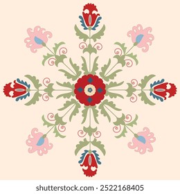 Circle shape suzani pattern - traditional art object in Uzbekistan. Digital patterns for textiles and fabrics. Uzbekistan culture.	